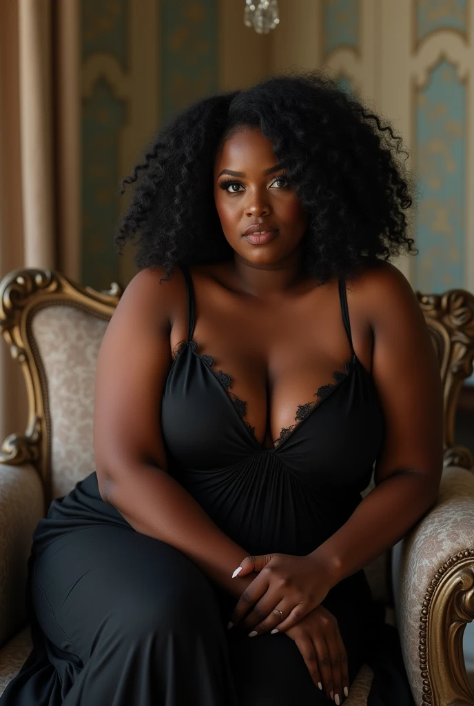 my black woman, Bullish, colossal sized breasts, and a huge ass, lying on her bed,