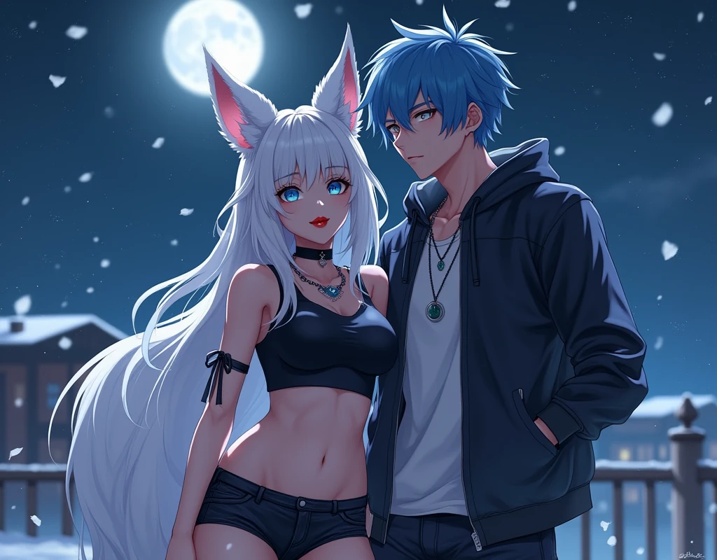 Snow Fox (((Masterpiece)), Collar, ((Angel Wings: 1.45)), (Headphones: 1.4), Short Hair, (White Hair: 1.35), ((Female Thigh Height: 1.5)), Full Body, (Glow Crotch Tattoo: 1.52)), Full HD, 8K, ((Nighthood: 1.65)), (Full Moon, Blue Moon: 1.45)), (Small Breasts: 1.35), (Shyness: 1.55), Winter Land, ((Blue Eyes: 1.45)), ((pink eyes: 1.35)), ((thin: 1.55)), (fluffy body: 1.55), (tomboy: 1.55), ((dogs: 1.34)) (paws: 1.15), (white: 1.36), (magic: 1.35), sleepy, (holding a sword 1.35)