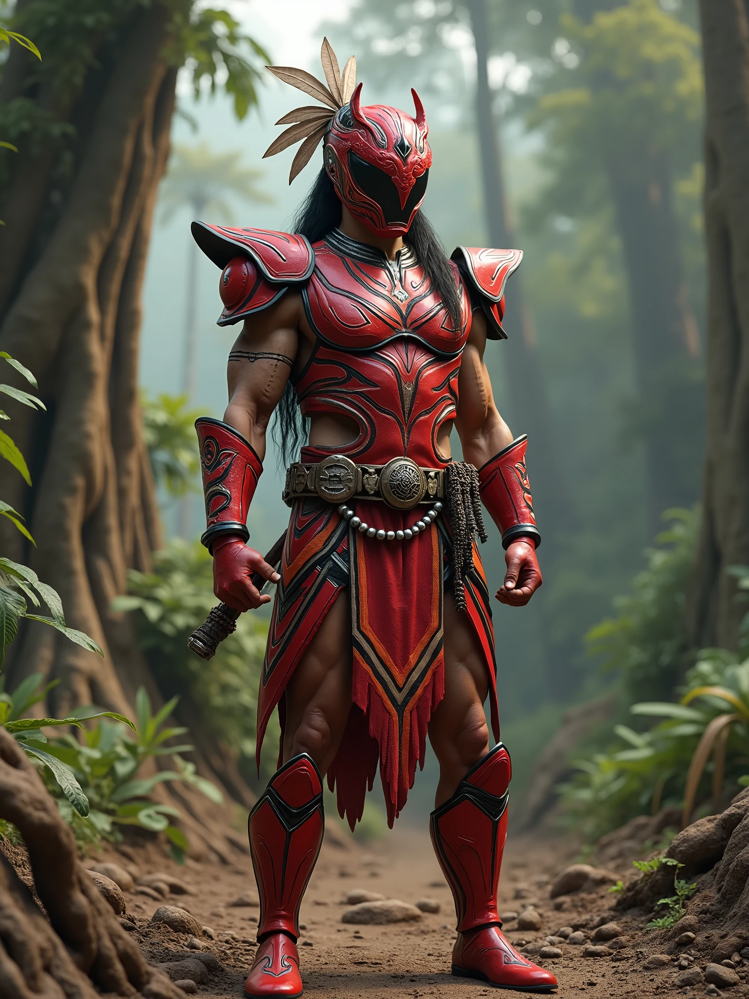 Envision a riveting scene set in an ancient age, where a formidable warrior stands face-to-face with the final boss in the heart of a dense jungle. The atmosphere is cloaked in realism, with an otherworldly touch as red fog weaves through the ancient foliage, creating an ominous and surreal ambiance.
The warrior, donned in battle-worn armor, stands resolute, facing the imposing final boss. The jungle's realism is heightened by intricate details, from ancient trees to overgrown vines, transporting viewers to a bygone era. The red fog, both atmospheric and menacing, adds an element of mystique, shrouding the confrontation in an eerie hue.
This professionally envisioned scene captures the essence of an epic battle between the warrior and the final boss in an ancient, realistic jungle setting. The red fog intensifies the drama, making it a visually stunning and immersive portrayal of a pivotal moment in an epic saga.