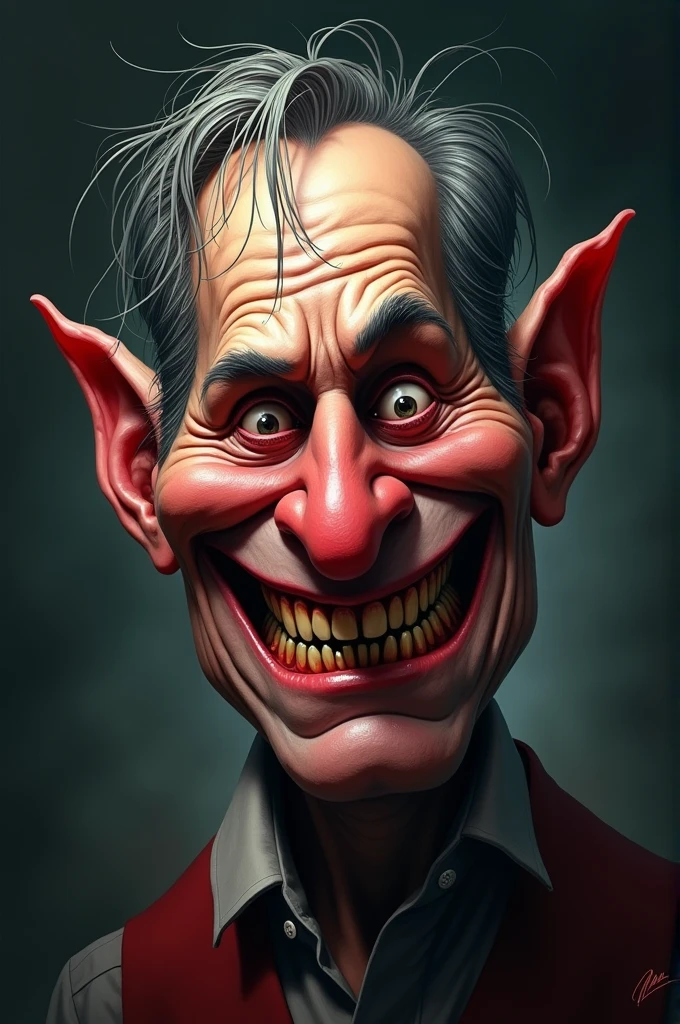 arafed image of a man with a big grin on his face, an airbrush painting inspired by Boris Vladimirski, featured on zbrush central, surrealism, shocked face of putin demon, basil gogos, fantasy art smug smile man, portrait of emperor of mankind, godrays digital painting, portrait of a mind flayer, wide evil grin