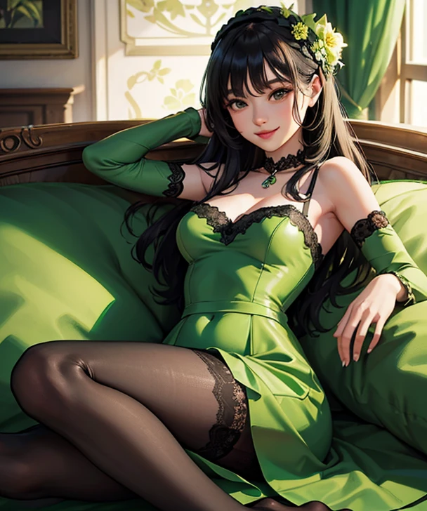 nsfw, hyper photo realistic, full body, slim hottie lewd girl in a lacy mini-skirted gorgeous maid outfit in chocolate mint colors costume, hugging knees sitting, lift up skirt, Panty with lace that can be glimpsed, in the style of 2d game art, blink-and-you-miss-it detail, detailed costumes, heavy shading