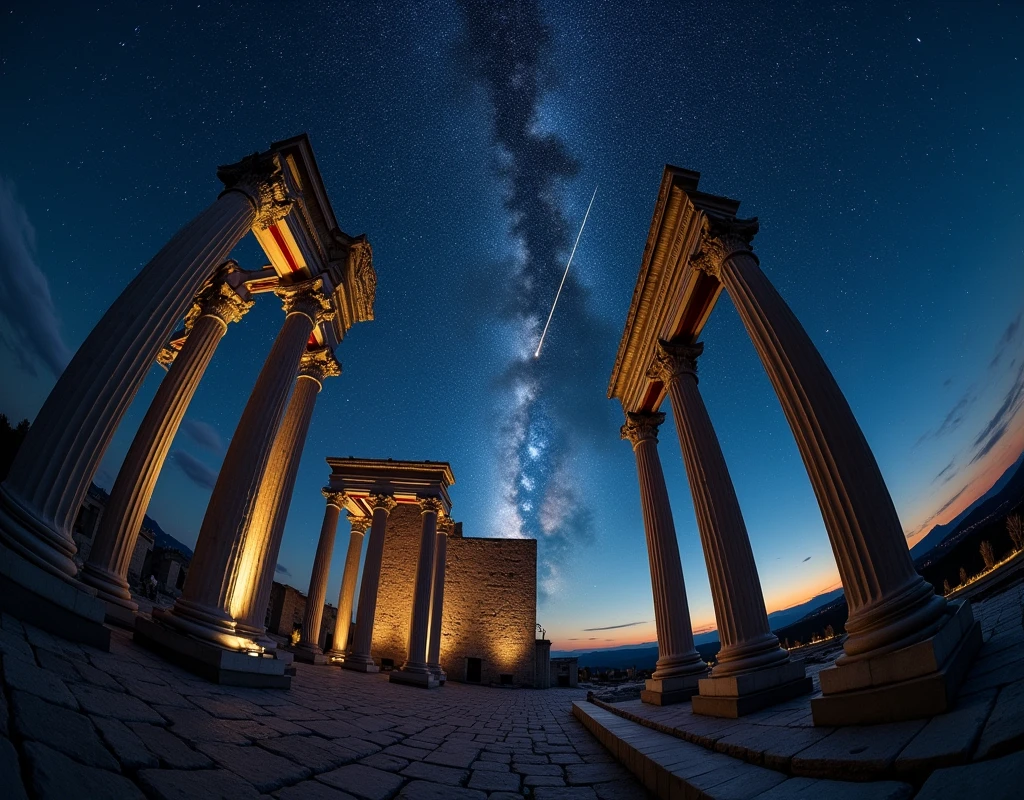 Ancient architecture, Horyuji Temple, milky way, Night Sky, Star trajectory, few fisheye lens.