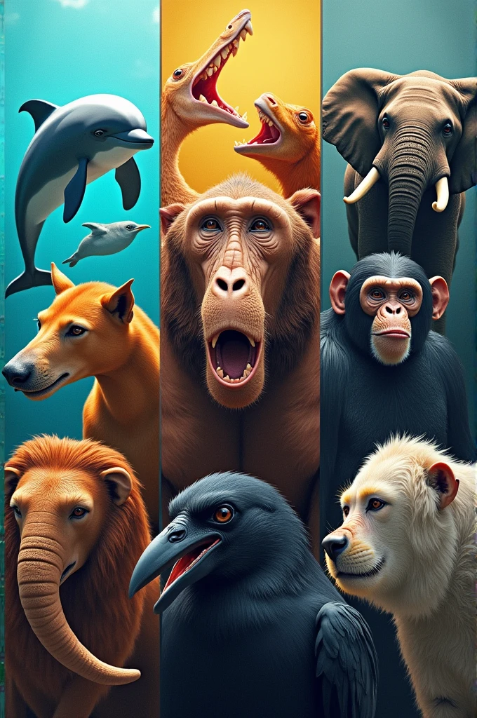 lion, swan, gorilla,
fish, hippopotamus, virus,
caterpillar, donkey, peacock, gazelle, seal, whale, mammoth, snake, squid, goat, panther, frog, Cleopatra, chimpanzee, octopus