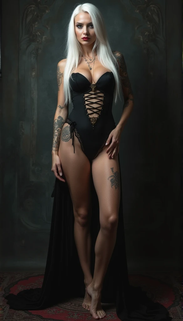Realistic ,body picture of an enchanting woman with long flowing red hair adorned with golden stars. She should be wearing black sheer see through very lower breast corset, show her very big breast ,dark blue gown with intricate gold embroidery and large red gemstones. Her expression is intense and captivating. The background should be soft and celestial, enhancing the mystical and ethereal atmospheres arches and a sense of grandeur and elegance. by Conrad Roset, Pino Daeni, Jeremy Mann, Alex Maleev, 16k resolution, super dramatic light, sharp focus, alexander mcqueen , John William Waterhouse rudolf hausner, daniel f. gerhartz,beautiful blonde hair women,16th century female pretty facial features glow dewy soft skin gold sparkle cheek highlighter shimmer soft makeup black long hair and ribbon black sheer corset, film movie, art, most beautiful, perfect body, perfect shape,sex position women on top the man, long hair, white hair, fair skin,((she pose for show her beautiful breast)), ((she Spread her legs and use her hand for herself and pose show pink clean pussy)) ,Very Perfect women body shape, Beautiful detail eyes.