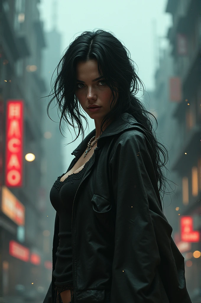 futuristic woman, (dark city street:1.2), (cold colors), damp, moist, intricate details, shallow depth of field, [volumetric fog], cinematic lighting, reflections, photographed on a Canon EOS R5, 50mm lens, F/2.8, HDR, 8k resolution, cinematic film still, volumetric fog,  (RAW, analog, best quality, soft particles, 8k, flawless perfect face, intricate details, trending on artstation, trending on cgsociety, dlsr, ultra sharp, hdr, rtx,