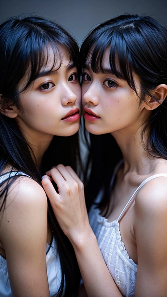 identical twin sisters、Close your eyes and almost kiss me, 16 years old, bangs