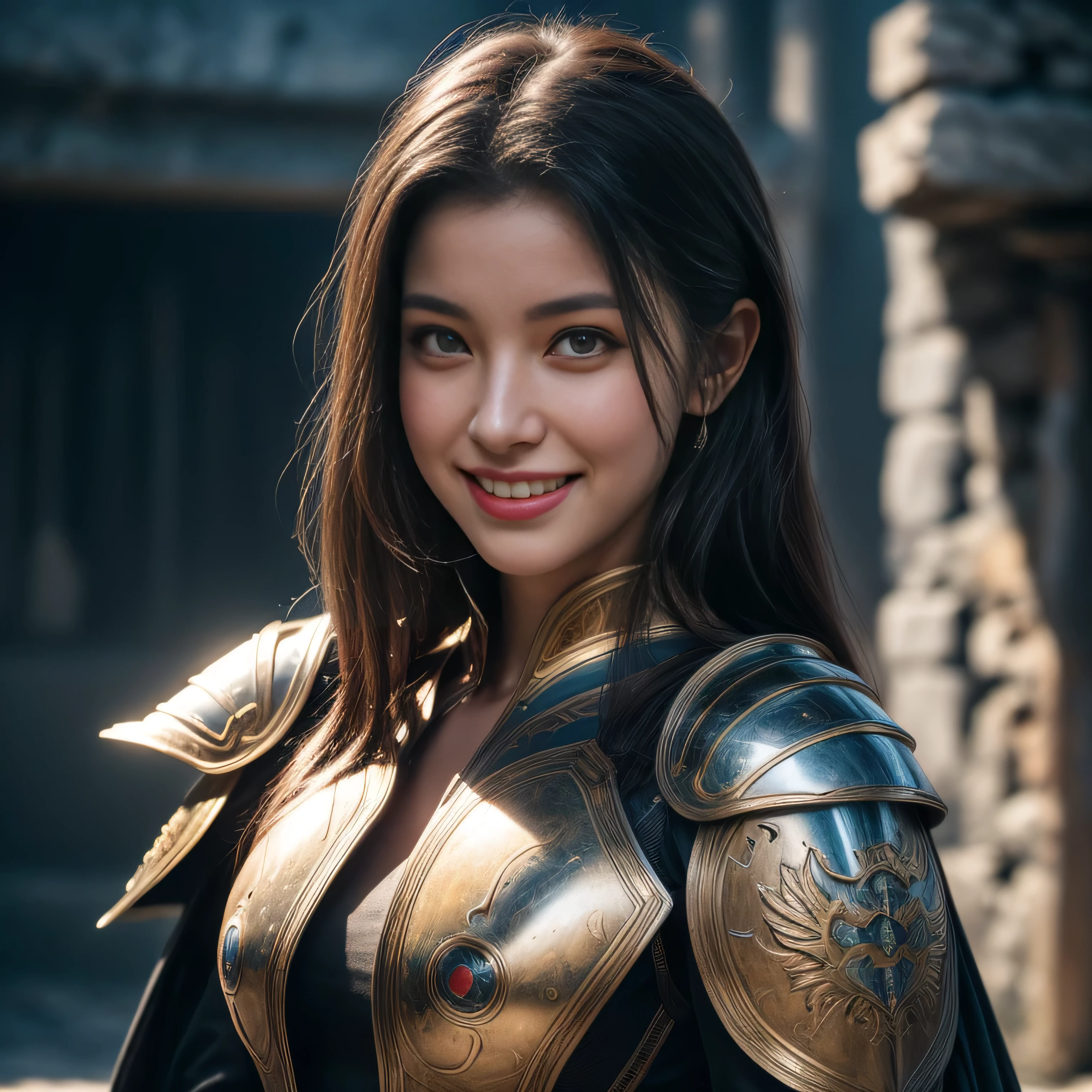 design, interrior, interriordesign saint_cloth, divine_armor Masterpiece, best quality, (highly detailed raw photo:1.3), 8k render in octane, volumetric lighting, volumetric shadows a portrait of a woman, (armor reflexions:1.4), laughing, cloak ((realistic highly detailed greece ruins background))