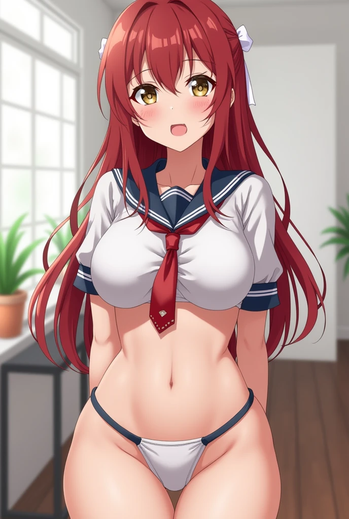 NSFW, 1Woman, ((best quality)), ((masterpiece)), (detailed), beautiful face, (defiance512:1.2), makima (chainsaw man), solo, sitting, red hair, (((sexy white nurse outfit))), (((ahego face))), (((long braided hair))), big golden eyes, bangs, (((evil smile dominant expression))), (((biting nipples))), (((extremely dominant pose))), (((legs spread open))), (((hospital background))), (evil:1.2), looking at viewer, (interview:1.3), intense seductive gaze, contrasting soft skin, (lighting:1.2), ((best quality)), ((masterpiece)), (detailed), perfect face
