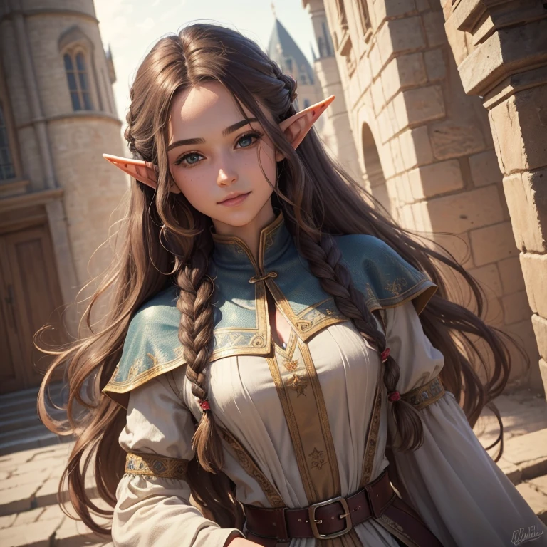 A full-body shot of topless Princess Zelda, brown hair, blue eyes, dressed as an Assassin from Assassins Creed, in white+gold witha white mask and hood with gold details, XL bust, using a wrist blade. Background: A city during the renaissance period. Unreal Engine 5, Anime, Anime style, Masterpiece, Well drawn eyes, well drawn face, well detailed eyes, well detailed face, 8k, light and shadow effect.