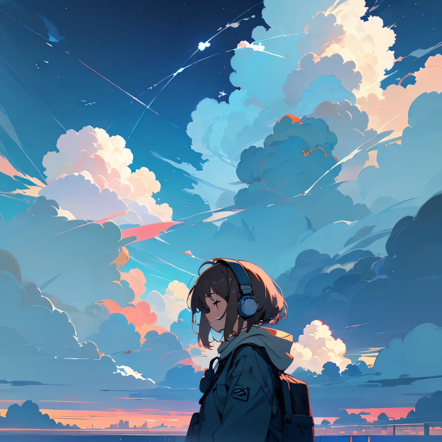 Girl listening to music. Cloud ☁️