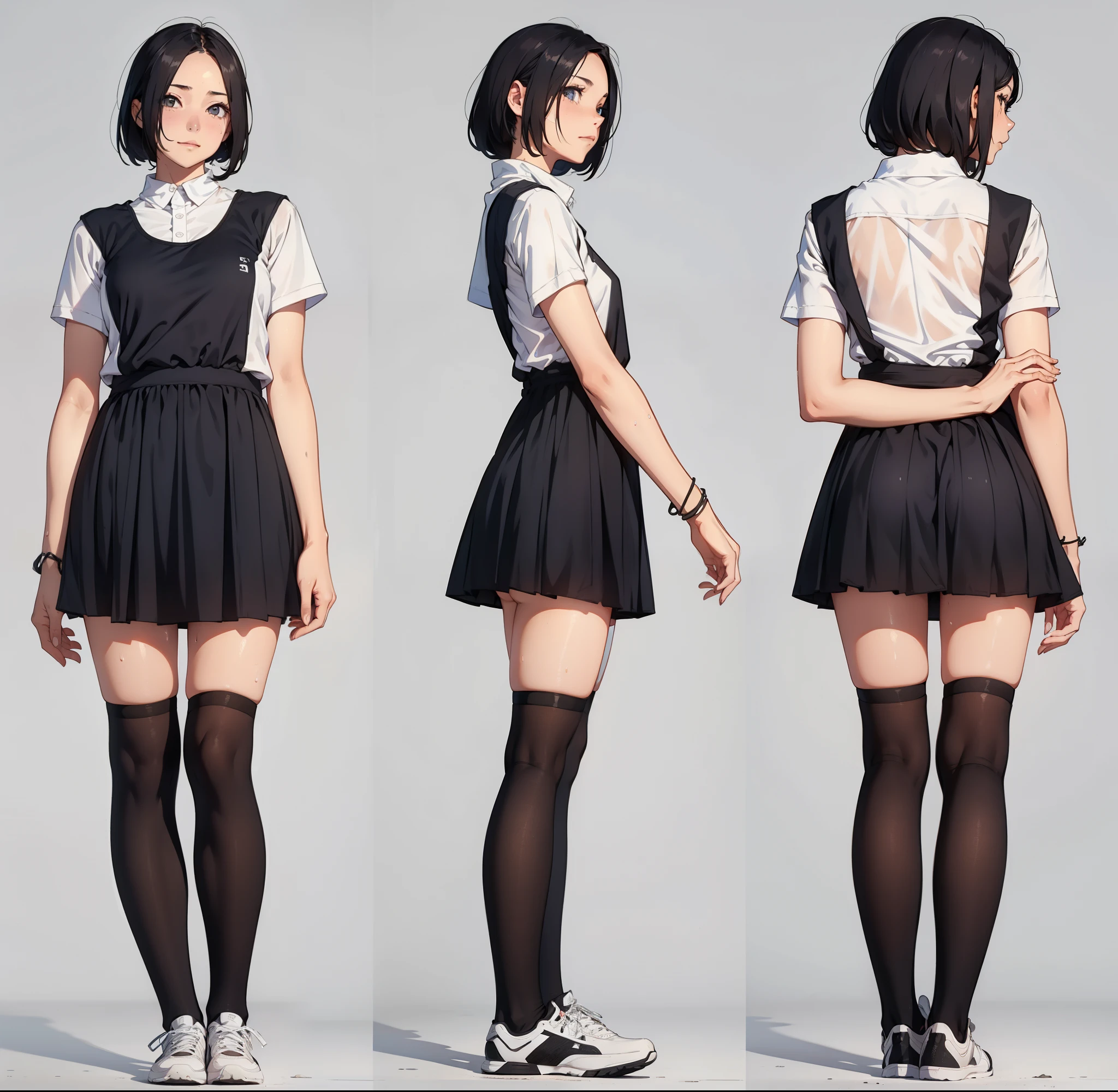 aanemesis, long hair, black hair, dark skin, tan,
BREAK ( skirt, shirt, ribbon, school uniform, white shirt, short sleeves, pleated skirt, shoes, socks, blue skirt, white socks, collared shirt, red ribbon:1.2),
BREAK (multiple views:1.5),from behind,from_front,(blue background:1.3),(full body:1.4),arms at sides,
BREAK indoors,
BREAK (masterpiece:1.2), best quality, high resolution, unity 8k wallpaper,NSFW ,(illustration:0.8), (beautiful detailed eyes:1.6), extremely detailed face, perfect lighting, extremely detailed CG, (perfect hands, perfect anatomy),
