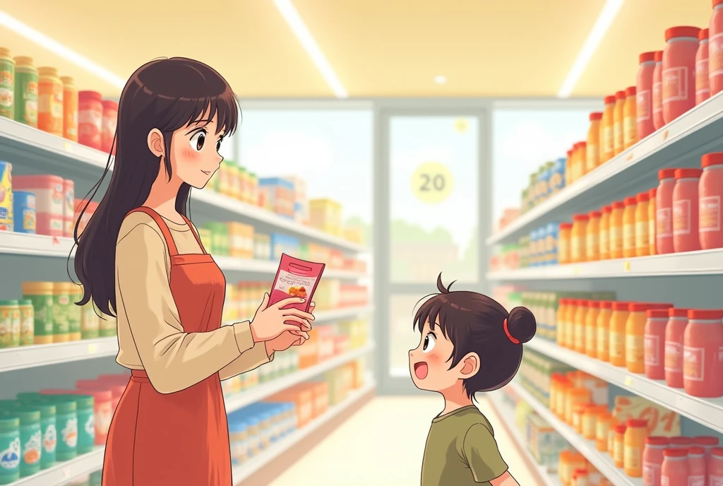 score_9, score_8_up, score_7_up, source_anime, 1boy, 1girl, mature female, nature male, mother and son,, smile, happy, son takes mother to shop in the mall which is surrounded by people.  Focusing on son and mother , full body, walking alongside 