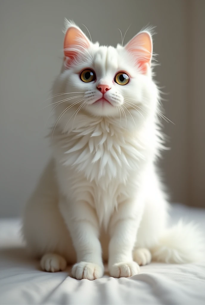 A white Persian cat is sitting in front of you making an eye contact with and her is so innocent that will make you adapt her