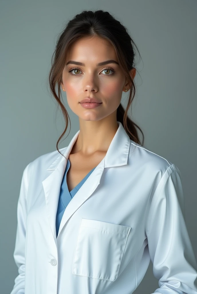 a close up of a woman in a white lab coat with a stethoscope, wearing lab coat and a blouse, doctor, by Jeanna bauck, nurse, professional picture, jenna barton, with a stethoscope, medical doctor, by Lena Alexander, katey truhn, with a lab coat, by Whitney Sherman, by Rhea Carmi, by Kathleen Scott, detailed intricate fabric texture, (charcoal black theme:1.3), spiral patterns, body freckles, bright, high quality image, masterpiece, detailed hair texture, detailed skin texture, detailed cloth texture, 8k, add fabric details, ultra detailed skin texture, ultra detailed photo, skin pores, cloth details, high skin details, realistic hair details, (8K, RAW photo, best quality, masterpiece:1.2), (realistic, photo-realistic:1.4), ultra-detailed (grainy:0.2)