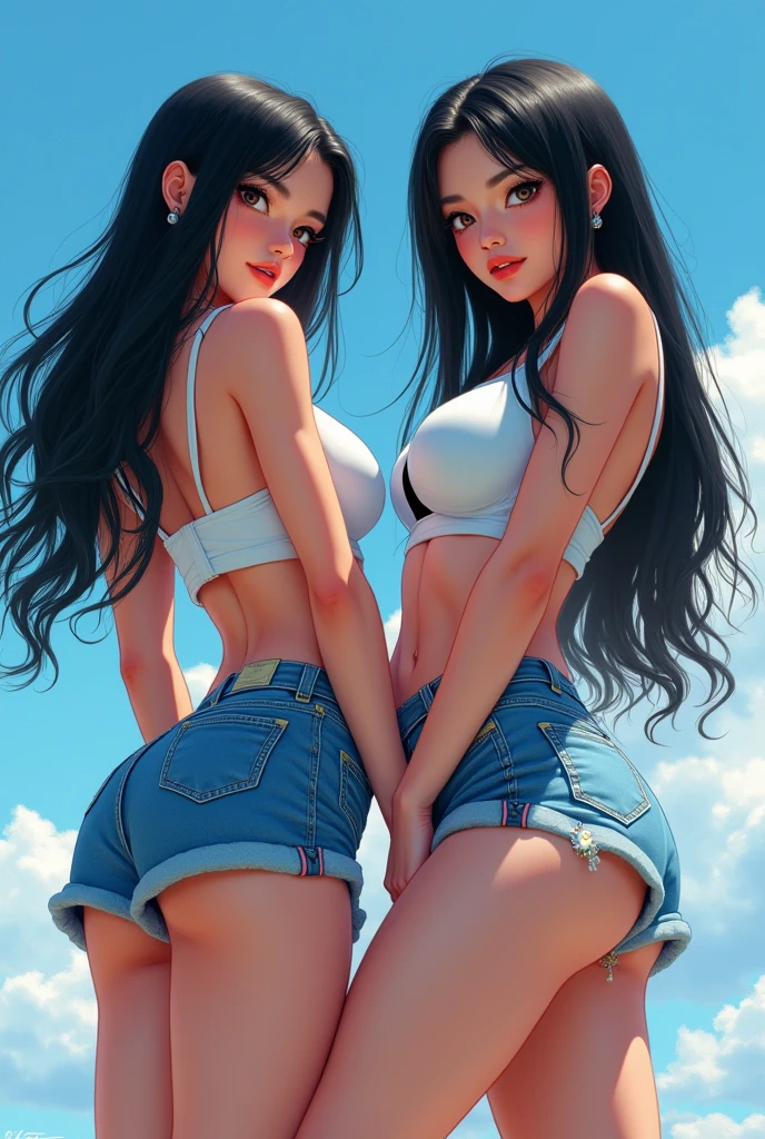 8k, RAW Photos, highest quality, masterpiece, Realistic, Photorealistic, (1 Ultimate beauty), middle aged, Highly detailed face, (Perfect Teeth), Detailed eyes, double eyelid, eyelash, Grin, Lip details, brunette bob, Big Breasts, (White tank top), ((Dolphin Shorts)), Cowboy Shot, Soft Light, ((Written boundary depth)) ,Erect nipples please proceed with caution，((Japan 13-year-old girl)), (((slim, Narrow waist, Thin thighs, Thin arms))), (((Rear View, Realistic buttocks, Small Ass, retrospective diagram)))