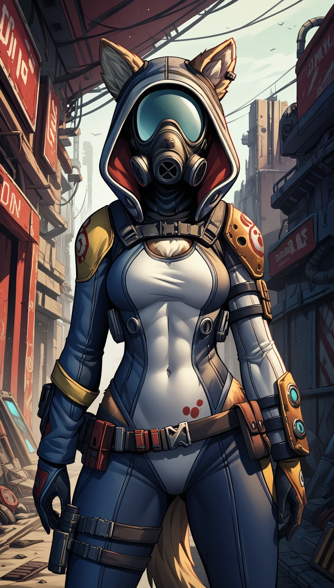 (zPDXL2), (PonyXLV6_Scores), source_anime, source_anthro
gas mask, front view, girl frontline style, borderlands style, artstation, futuristic, concept art, hand paint texture, detailed