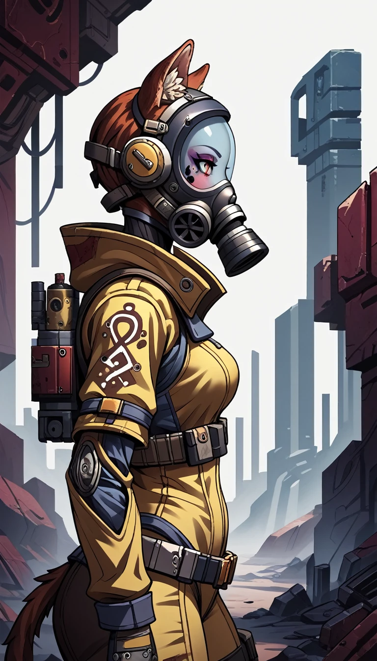 (zPDXL2), (PonyXLV6_Scores), source_anime, source_anthro
gas mask, side view, girl frontline style, borderlands style, artstation, futuristic, concept art, hand paint texture, detailed