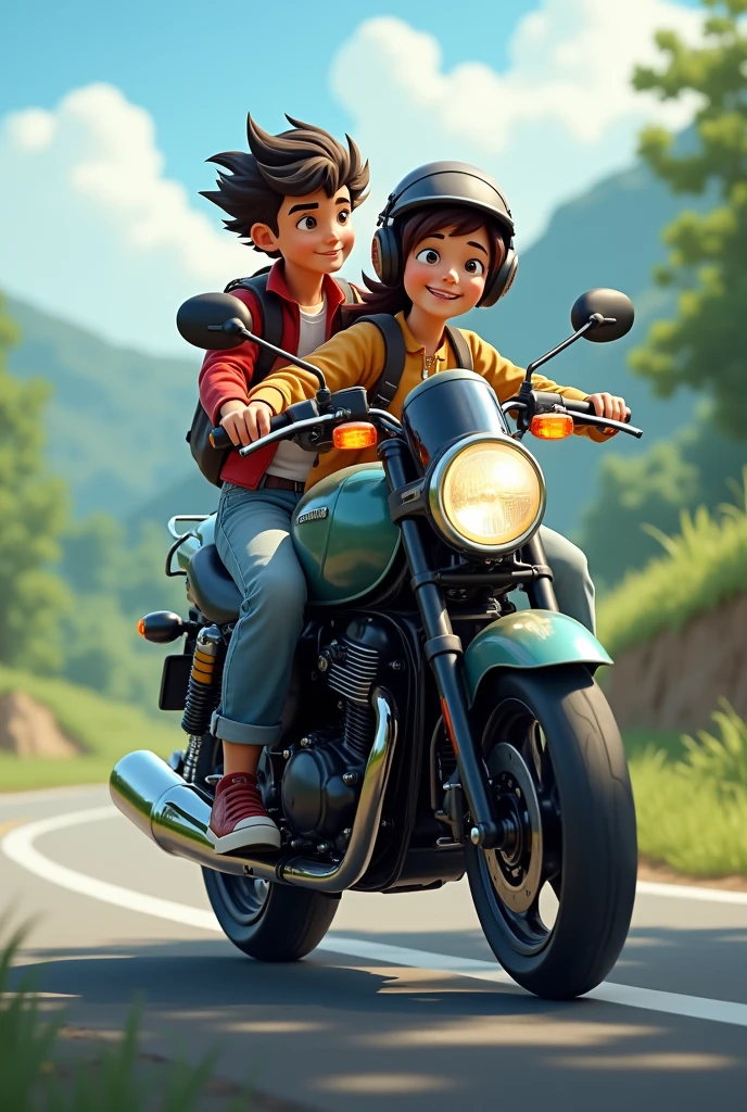 Two boys riding a motorbyce
