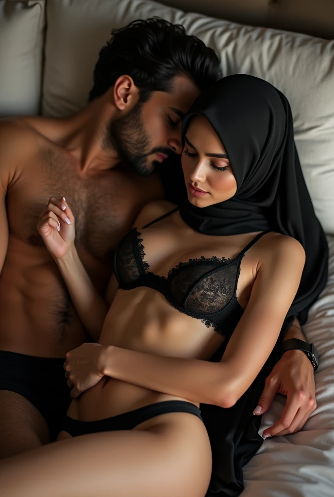 Man touching the buttocks of a Slim Muslim woman with hourglass shaped body wearing a crop top.