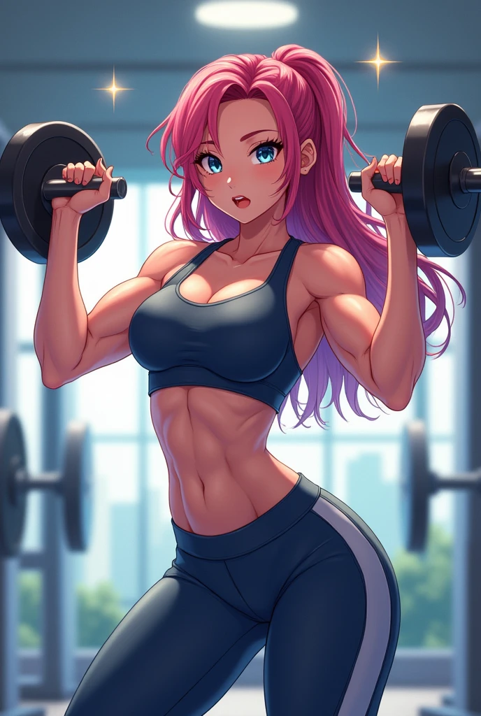 High Definition, 8k, detailed face, big ass, grabbing his ass, front view, Jessie from Pokémon, deep blue eyes, ((gym custome)), in the gym, (big breasts)), thin and thin, ((front view) Body of equal proportions, front view, for the blue, Beautiful smile, smiling at the viewer, blushing cheeks,