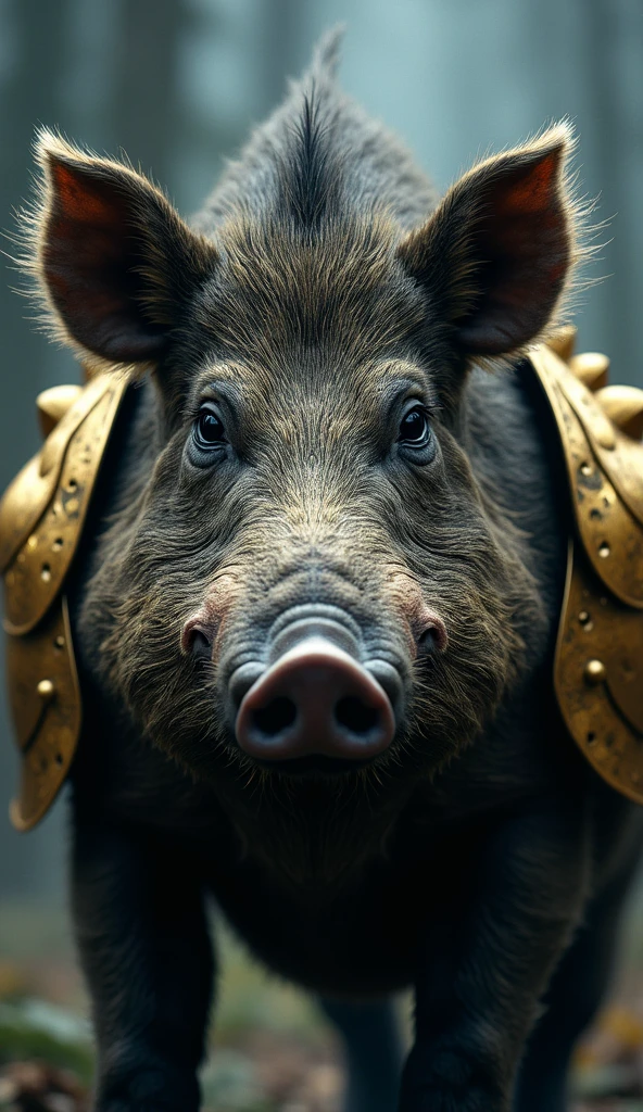 A ferocious wild boar in a fighting pose, with warrior-like ornaments.
