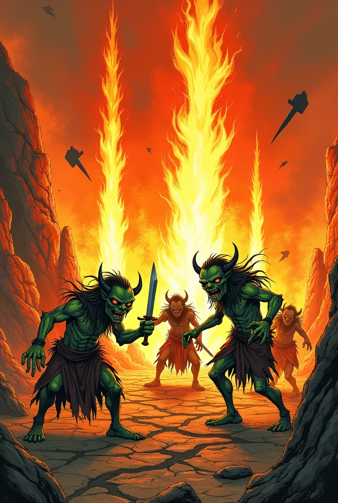 Pulp art, terror, magic, magic, lightning, red lighting.