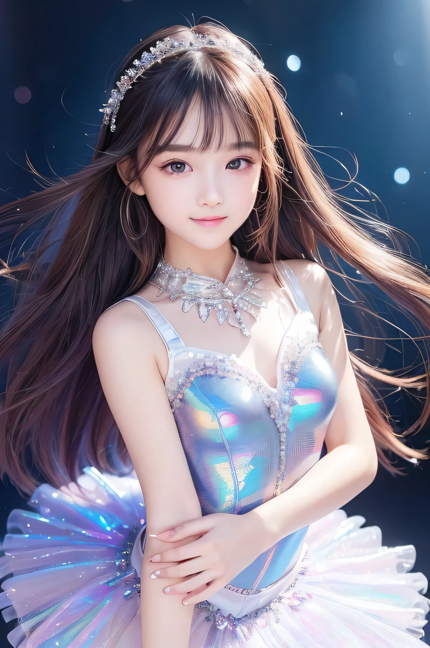 (8K、Live shooting、realistic:1.25)、1 girl、Tinkerbell looks like a 20 year old girl with a beautiful face、on top of an old castle、The moon is out、(silver hair、dance in the air:1.1)、fairy wings are transparent、whole body、luminous bikini swimsuit、lip gloss、Glossy skin、highest quality、ultra high resolution、