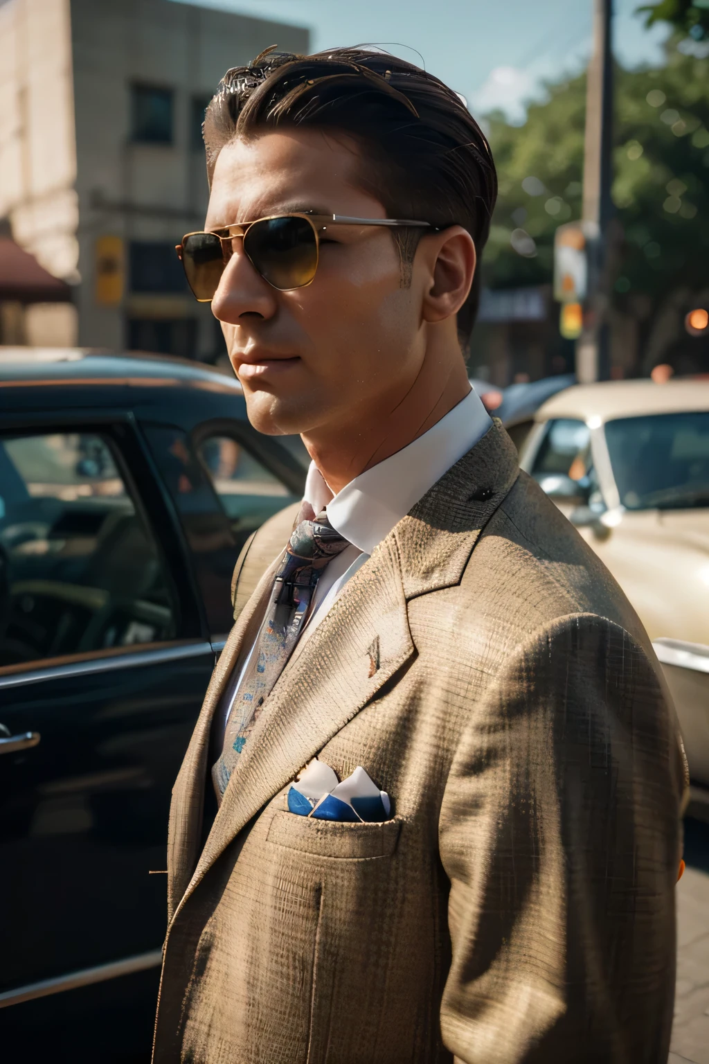 (solo, male), kodachrome photograph of a 45yo businessman, 1960s, (sharp focus, skin texture, bokeh),