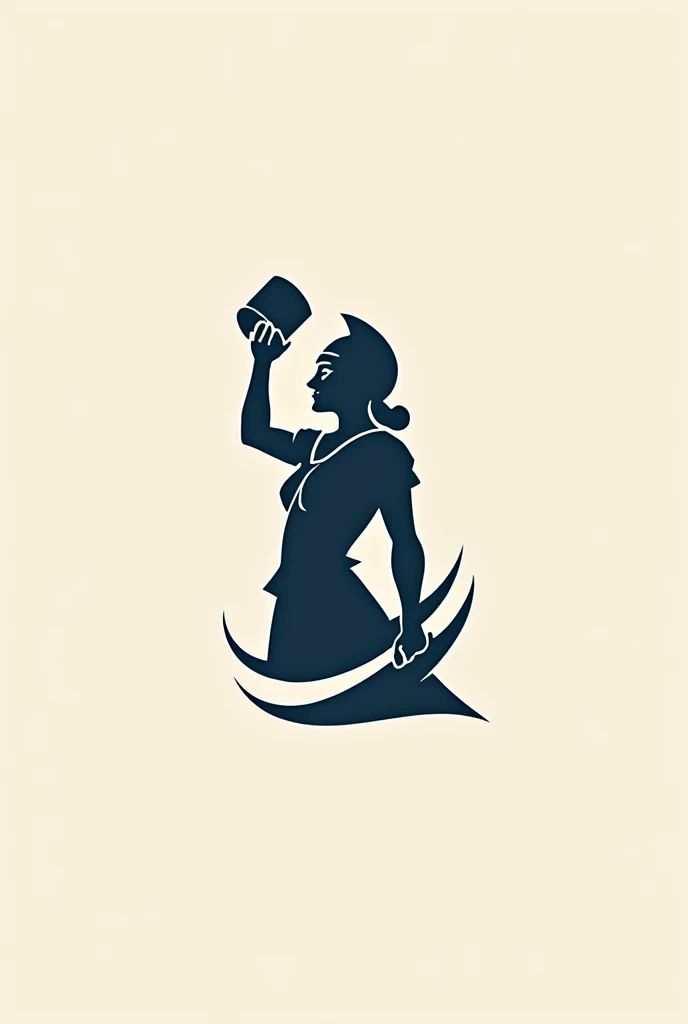 shape of a black waitress sitting on a cart, the shape of the objects and the waitress holding a tray, for a logo