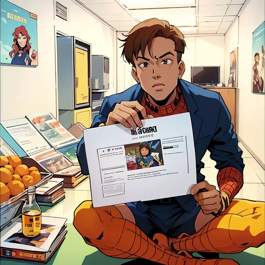 arafed man sitting on the floor holding a certificate and a bottle of orange juice, wining, real ungine, award wining, full protrait, potrait, ramil sunga, very clear picture, student, competition winning, award wining photo, by Mym Tuma, by Abidin Dino, good photography, protrait((X-men TaS Style)), retro artstyle,90s comic book style,Marvel Comics,X-men the Animated Series