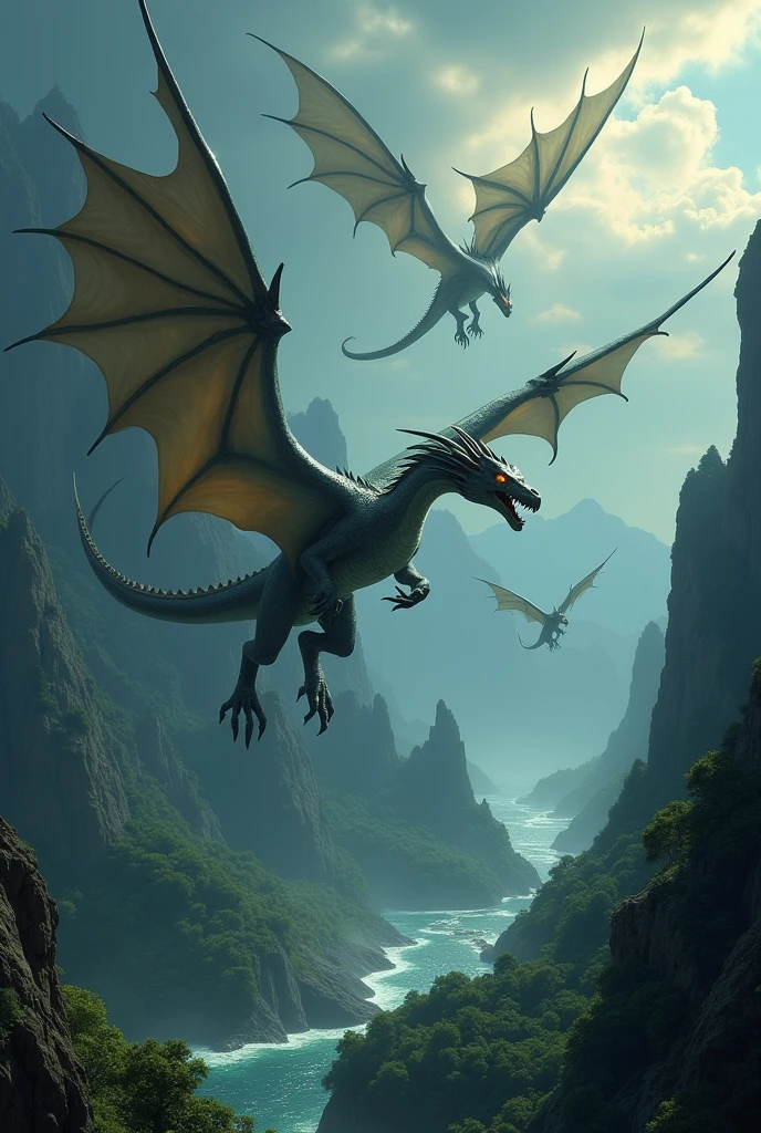 There is a dragon flying over a small island in the ocean, FantasyStyle 8 k octane rendering, giant dragon flying in the sky, Stunning fantasy 3D rendering, flying island in the sky, epic dreamlike fantasy landscape, (octane rendering) FantasyStyle, rendered in cryengine, rendered in redshift, Dragon in the sky, dragon flying in the background