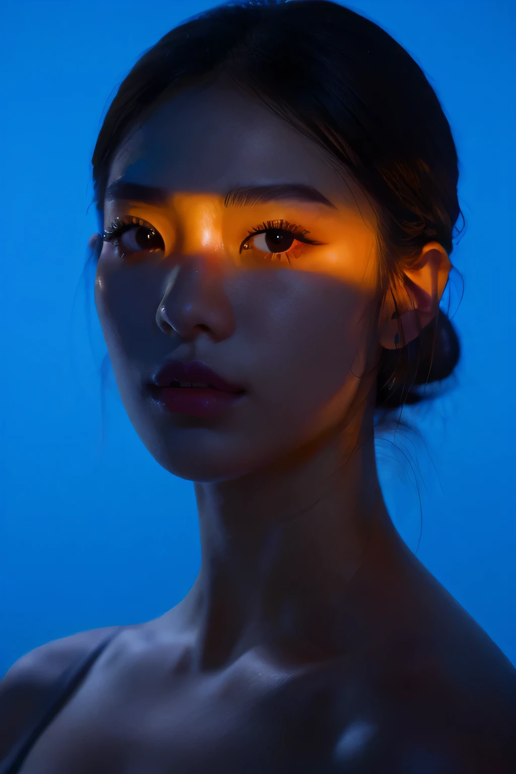 A woman with glowing eyes and a black top - SeaArt AI