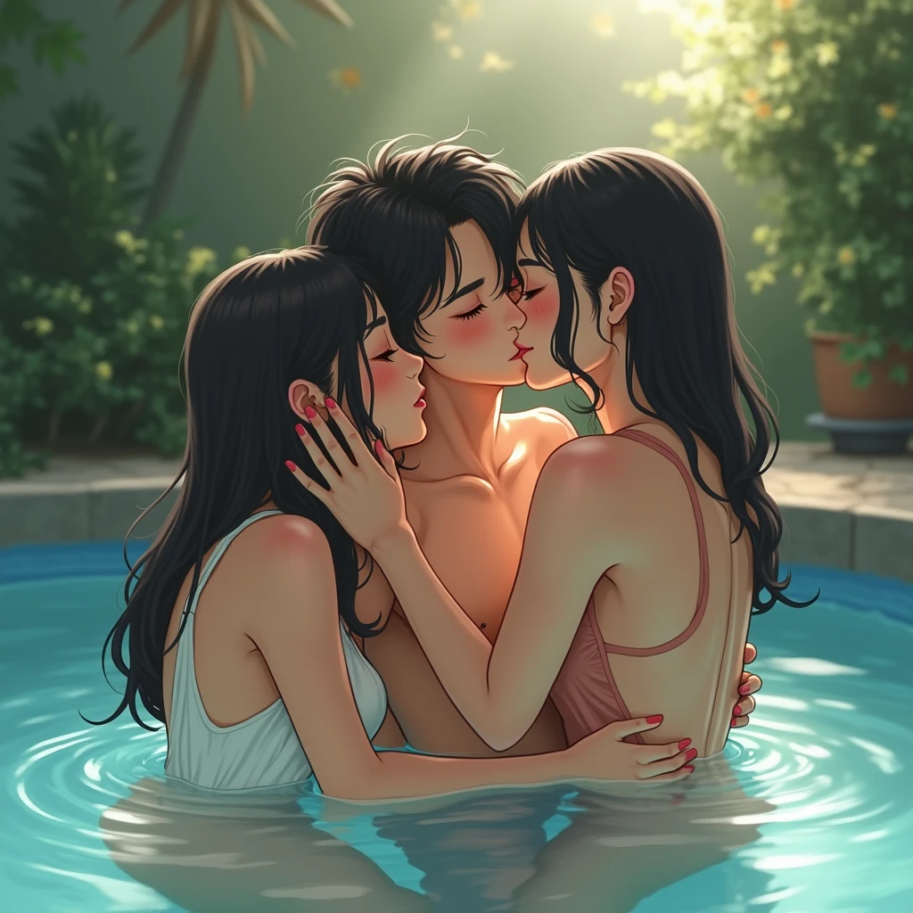 Naked Men And Women Swimming In Pool At Night