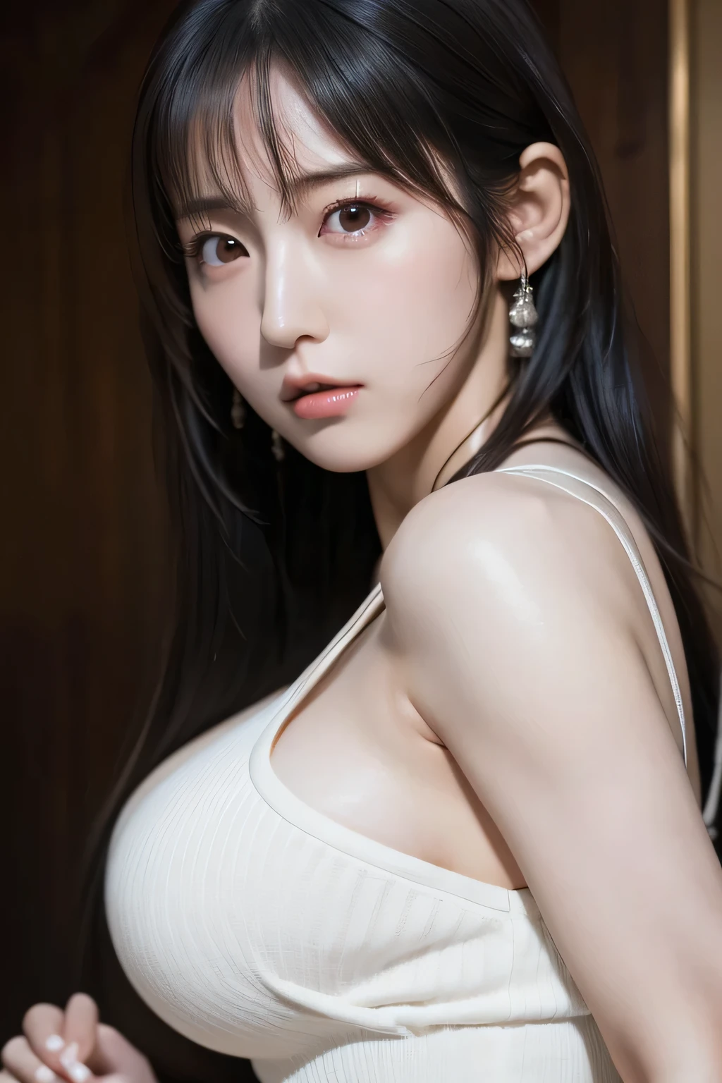 Highest quality, Very detailed, High resolution, Large Breasts, E Cup, sight, Yoshioka Riho, Portraiture, Tifa,  Attention to detail, Expected consumption, Lips parted,  Lips parted, Torogao, Ahegao, masterpiece, Textured skin