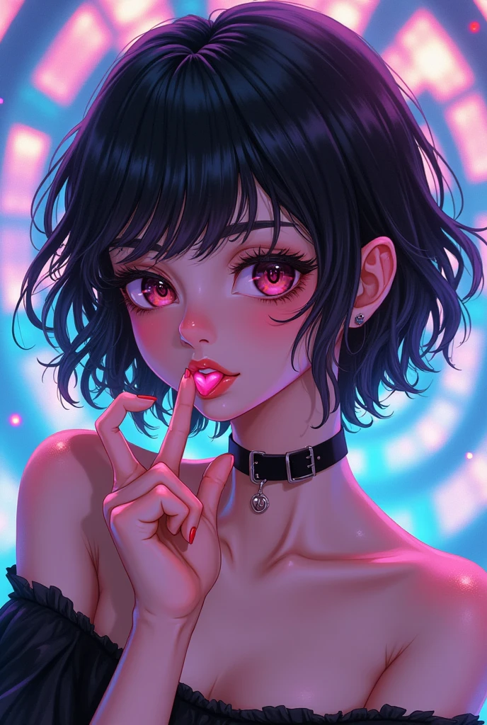 anime girl puffing a vape, like a woman type anime girl like a sussy