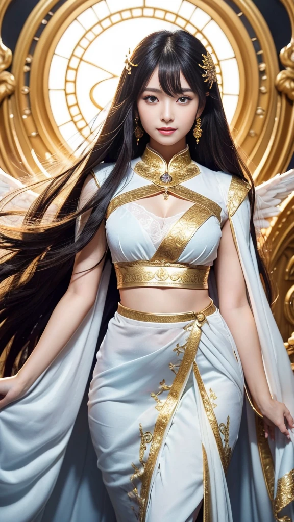 Goddess beautiful Long Hair beautiful gorgeous Golden Clothes whole body Face forward crown rich background