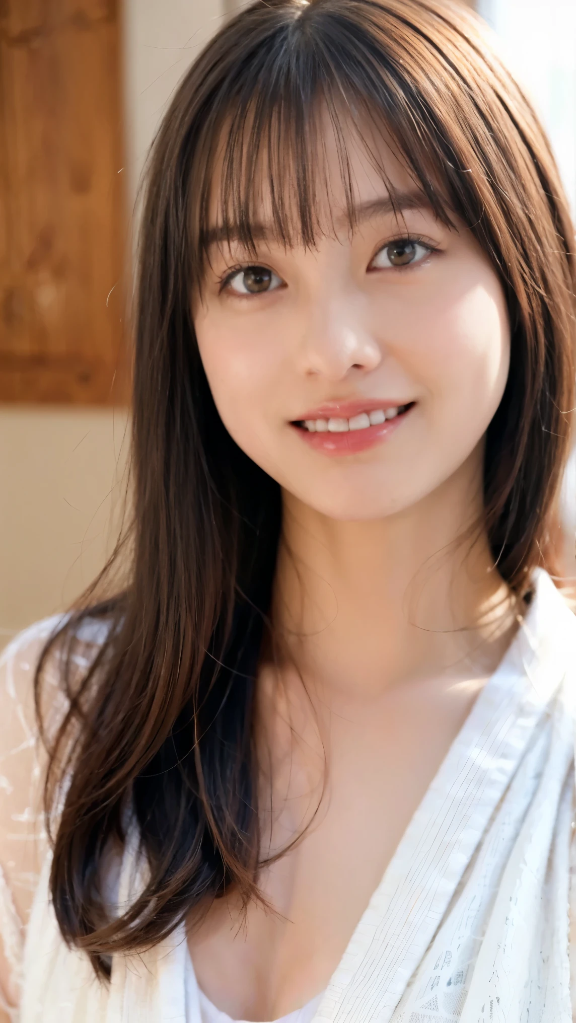 Cute Japanese Women Photos, smile:1.78, 20-year-old, Oil, One-length hair＆Straight Hair Balm:1.55, (photo Realistic:1.4), (hyper Realistic:1.4), (Realistic:1.3), (Smoother lighting:1.05), (Improving the quality of cinema lighting:0.9), 32K, 1 person,20-year-oldの, Realistic lighting, Backlight, The light shines on your face, Ray Tracing, (Bright light:1.2), (Improvement of quality:1.4), (Highest quality Realistic textured skin:1.4), fine grain, Detailed face,(smile:0), (Emphasis on face close-up:1.3), (Enhances the beauty of skin texture:1.1),((Extremely precise and accurate anatomy:1.0)), (Enhances the beauty of skin texture:1.1), Clean and glowing skin, mesh, thin:1.2, (Realistic:1.3), Realisticなライティング, (Smoother lighting:1.05), 32K, One Japanese woman, fine grain, Detailed face, (Film Grain:1.1),(Accentuates body lines:1.1), High resolution, Natural look, Kind eyes, Improves hair quality, Delicate light and shadow, Transparent muscles, Graceful pose, Beautiful Eyes, Sharp details, Soft light reflection, Beautiful contours, Delicate skin tone, Fine hair texture,Cute Japanese Women Photos,