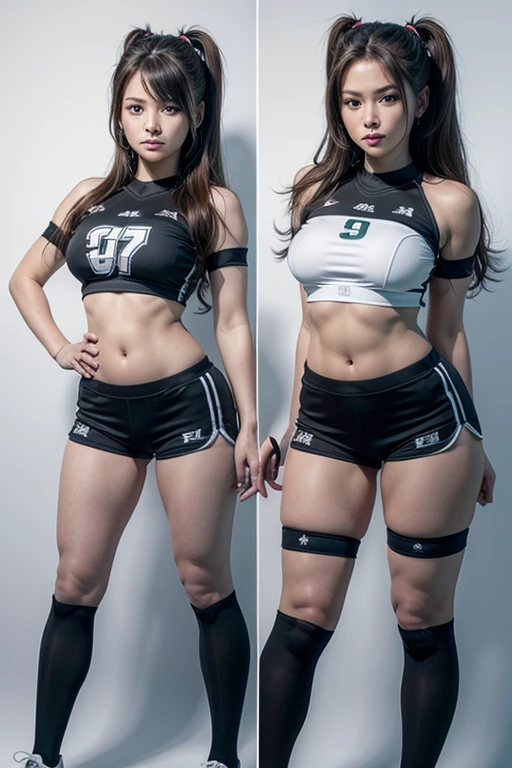 Girl playijg volleyball the picture is taken behind her back and she has a big butt and she has clothes on
