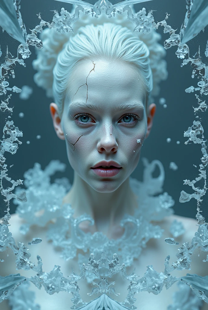(beautiful screaming nude woman), (eyes open), (terrified expression), (((frightened expression))), (((startled expression))), (((shouting))), (clear resin face), (face made of clear resin), (face turning into clear resin), (head made of clear resin), (body turning to clear resin), (body made of clear resin), (clear resin body), (skin becoming clear resin), (face turning to clear resin), (head turning to clear resin), (arms turning to clear resin), (hands turning to clear resin), (clear resin hands), (clear resin fingers), (skin made of clear resin), (clear resin skin), (hair made of clear resin), (ASFR), (turning into clear resin), (becoming clear resin), (winter forest background), (defensive posture), ((((half made of clear resin, half made of flesh)))), side profile