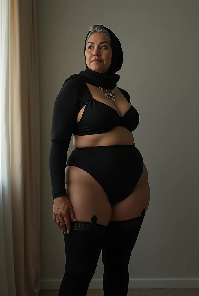 RAW photo,candid photograph, full body,photo of a beautiful,influencer,30yo Moroccan woman,black hijab, detailed skin, , looking at viewer, thick body structure,standing in the streets of Rotterdam at dusk,flash photo, candid pose,blue light, film grain, kodak color, instagram LUT