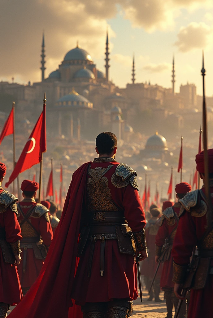 European medieval armies，Ottoman army，siege, constantinople, ottoman flag raised