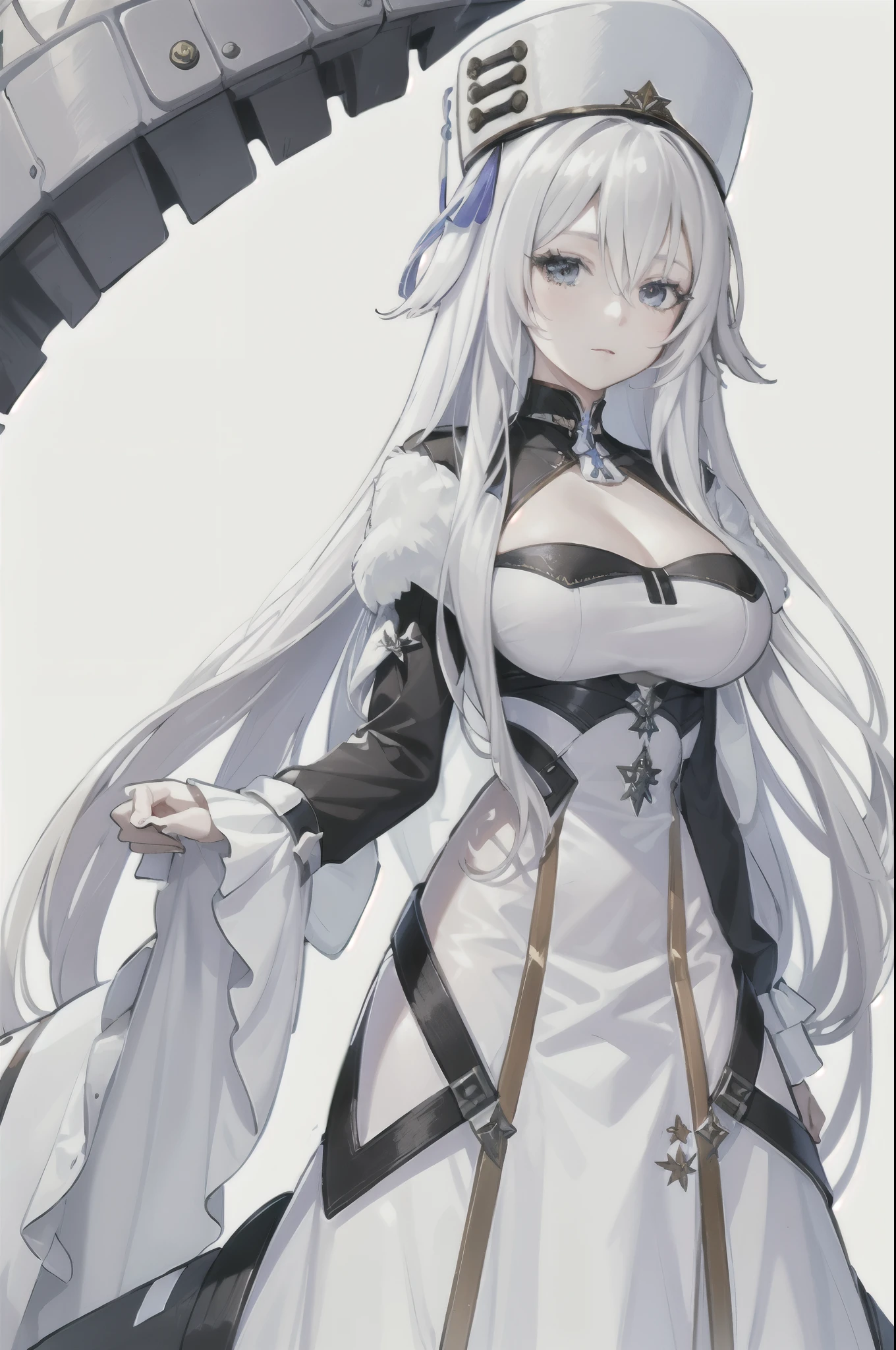 (masterpiece, top quality, best quality, official art, beautiful and aesthetic:1.2), (1girl, sovetsky soyuz \(azur lane\), hat, white hair), extreme detailed,(fractal art:1.3),colorful,highest detailed