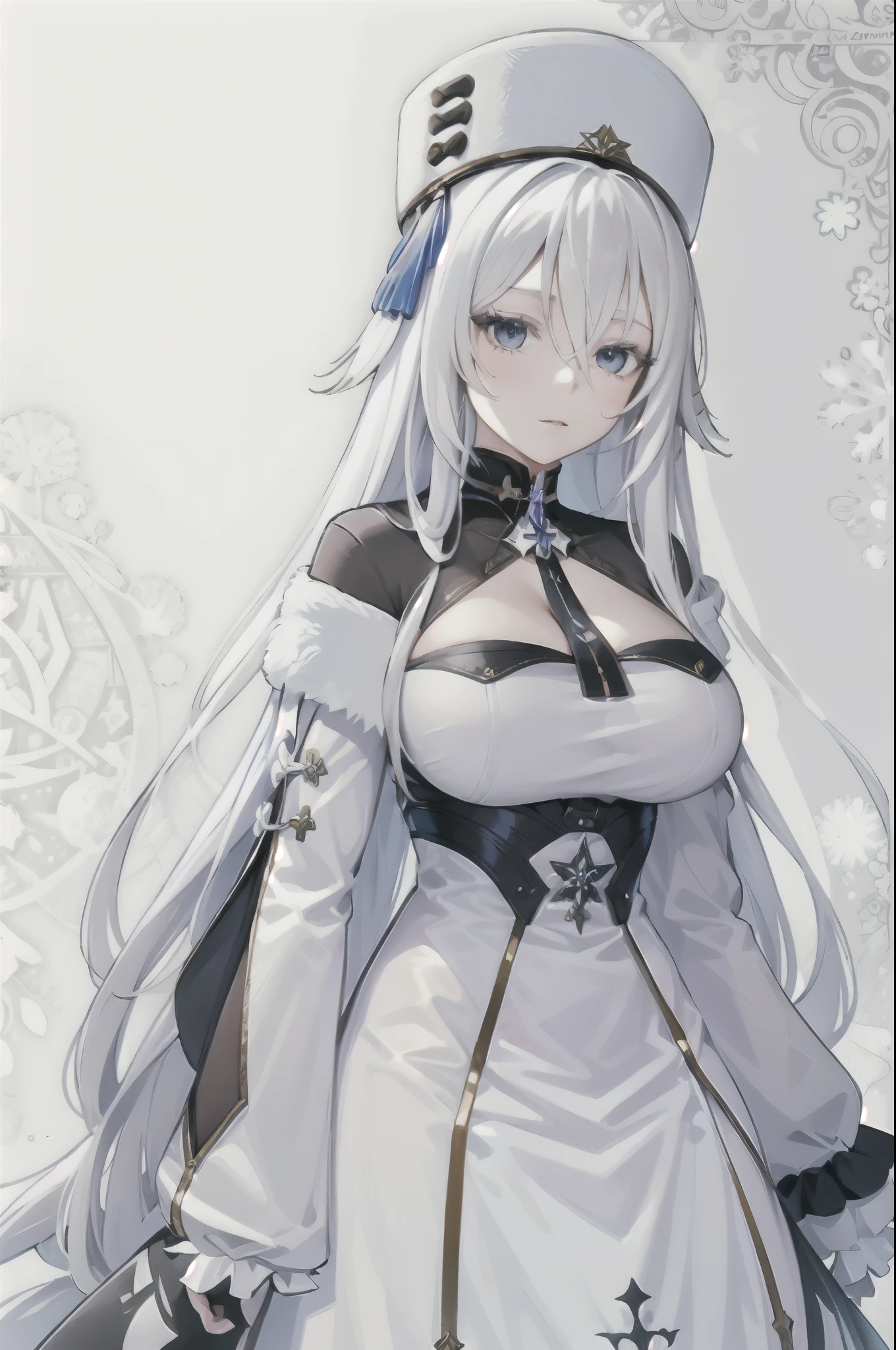 (masterpiece, top quality, best quality, official art, beautiful and aesthetic:1.2), (1girl, sovetsky soyuz \(azur lane\), hat, white hair), extreme detailed,(fractal art:1.3),colorful,highest detailed