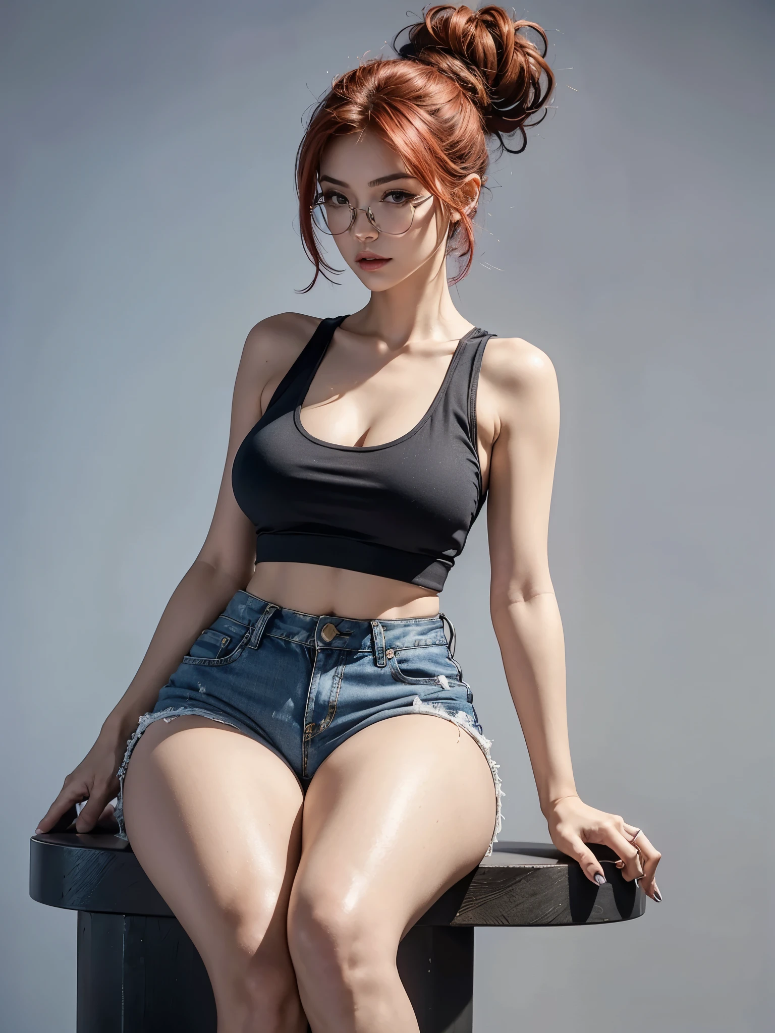((hands in the pocket)),1girl in,Sexy, Lunette de soleil, ((Arms Down)), underboob, Shirt, Gim Pants, Perfect face,defined abdomen,masutepiece,Hidden, BREAK , Red hair, walls,Shadow, Aesthetics, Style, Ponytail, Looking to the side, Graffiti on the wall Rest night, Cyberpunk, masutepiece, high details, Gorgeous, Night, Traced Lights