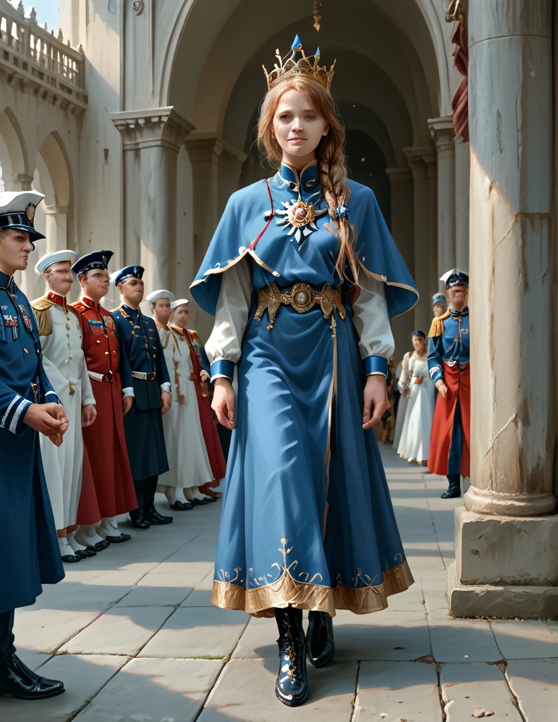 1 young woman,masterpiece,beautiful girl,Long blond hair,tall and thin,Elegant shape,noble woman,boots, Beautiful clothes, clothing, Stars of rank, Royal Sword , Royal Guard uniform, crown, strong, palace, Honorable,Servant,Soldiers marching in parade,honor, Rank and title, cinematic, dramatic ,(8K),(UHD),(realisticest:1.30) (photorealistic:1.35),(ultra highly detailed),(highly resolution:1.3),(highly illustration:1.3),

high resolution, (Masterpiece:1.35), precise,Anatomically correct, qualityที่ดีที่สุด, details, (โมเดลhigh resolution:1.2), detailsสูง, miaoz ,iaoz, quality, detailsมาก, high resolutionสุด, (realistic textures:1.3), (โมเดลความละเอียดสูง:1.2), (model textures:1.3) 