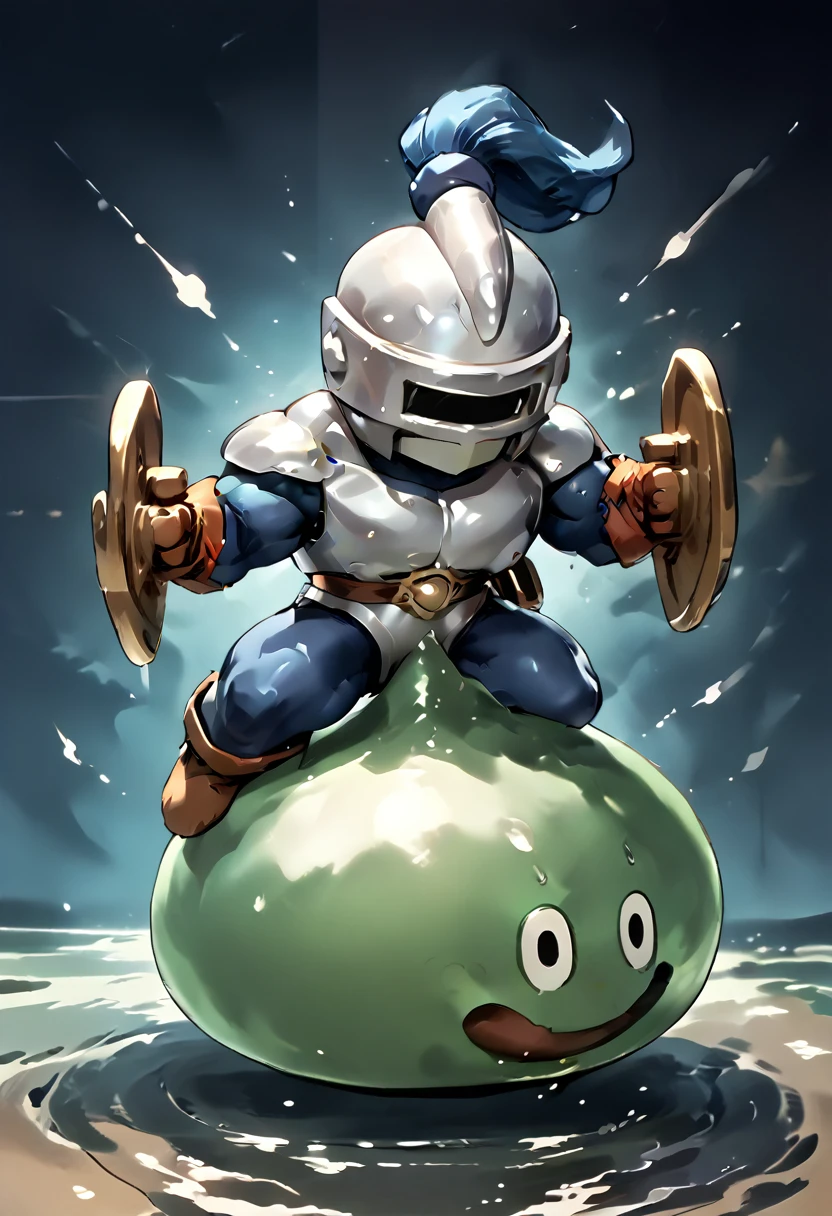 Highest quality,Huge muscles,Huge erect penis,slime knight,young knight、