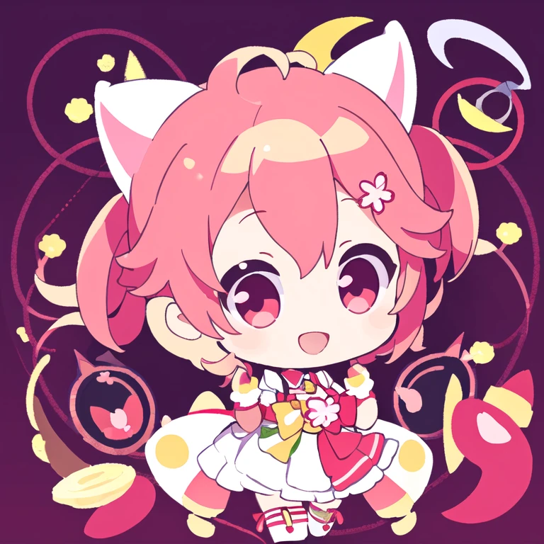 girl, furry, light pink rabbit ears, animal ear fluff, bodyfur, light pink rabbit tail, pink heart budge, pink bow, pink neckerchief, pink sailor collar, pink cloak, light pink puff sleeve shirt, diaper, pink rubber gloves, pink wellington boots, chibi