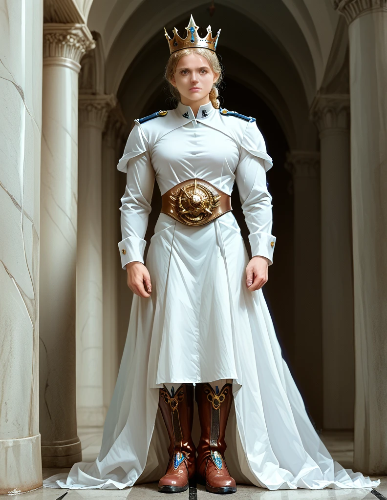 ****ung woman,masterpiece,beautiful girl,Long blond hair,tall and (big muscle,:1.3)Elegant shape,noble woman,boots, Beautiful clothes, clothing, Stars of rank, Royal Sword , Royal Guard uniform, crown, strong, palace, Honorable,Servant,Soldiers marching in parade,honor, Rank and title, cinematic, dramatic ,(8K),(UHD),(realisticest:1.30) (photorealistic:1.35),(ultra highly detailed),(highly resolution:1.3),(highly illustration:1.3),

high resolution, (Masterpiece:1.35), precise,Anatomically correct, qualityที่ดีที่สุด, details, (โมเดลhigh resolution:1.2), detailsสูง, miaoz ,iaoz, quality, detailsมาก, high resolutionสุด, (realistic textures:1.3), (โมเดลความละเอียดสูง:1.2), (model textures:1.3) 