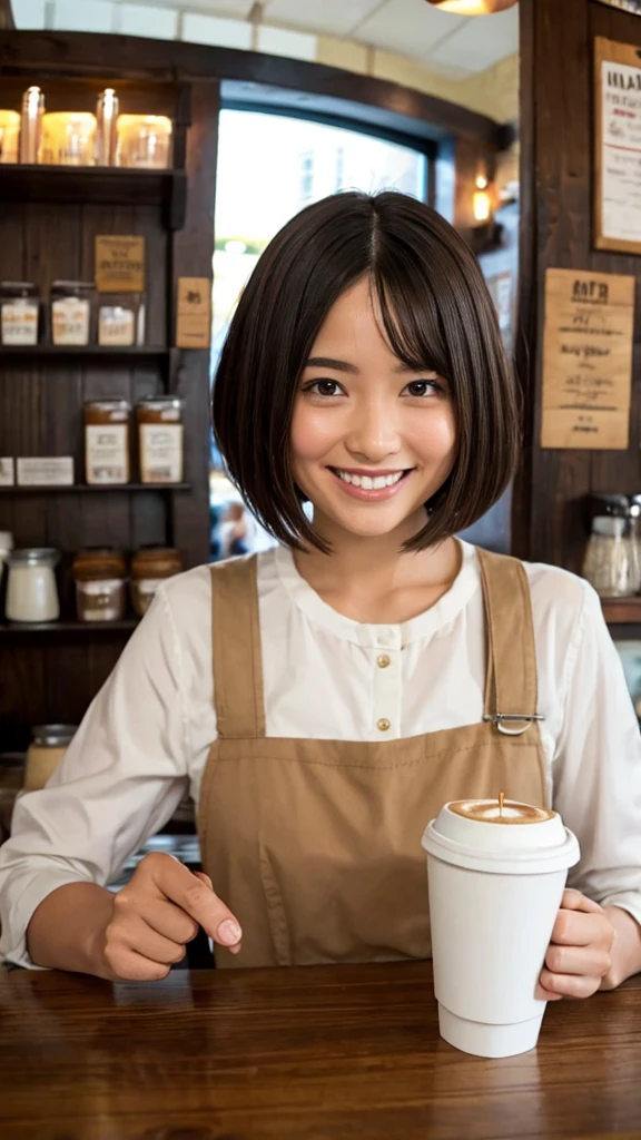 smile,coffee shop,OL,Short Hair