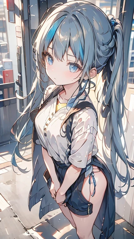 master piece,highres,4k.8k,Lifelike:1.2,Close-to-reality1.0,
full body,
Greige hair, ((highlights hair, Blue streaked hair:1.0)),
braided bangs,high ponytail,
glamorous,
mischievous,
full body,full body,full body,
cropped shirt,wool shorts,
Hearty Street Food Stalls,